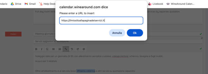 2. Inserisci il link e salva premendo OK